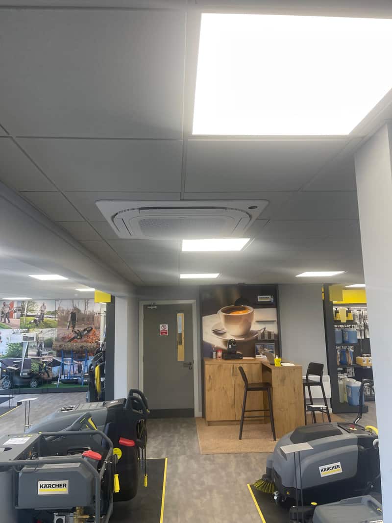 Ceiling cassette air conditioning unit in a business showroom in Newcastle upon Tyne