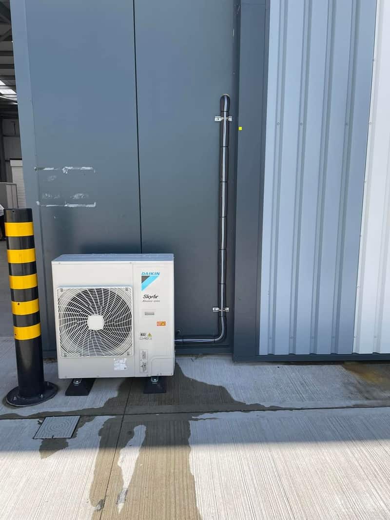 Daikin commercial air conditioning condenser at an industrial site in Newcastle upon Tyne