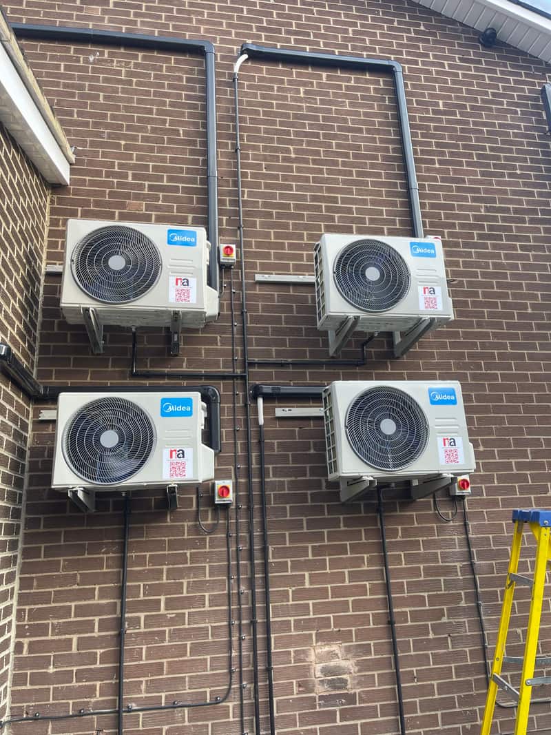 Four air conditioning condenser units installed by our aircon installers in Newcastle upon Tyne